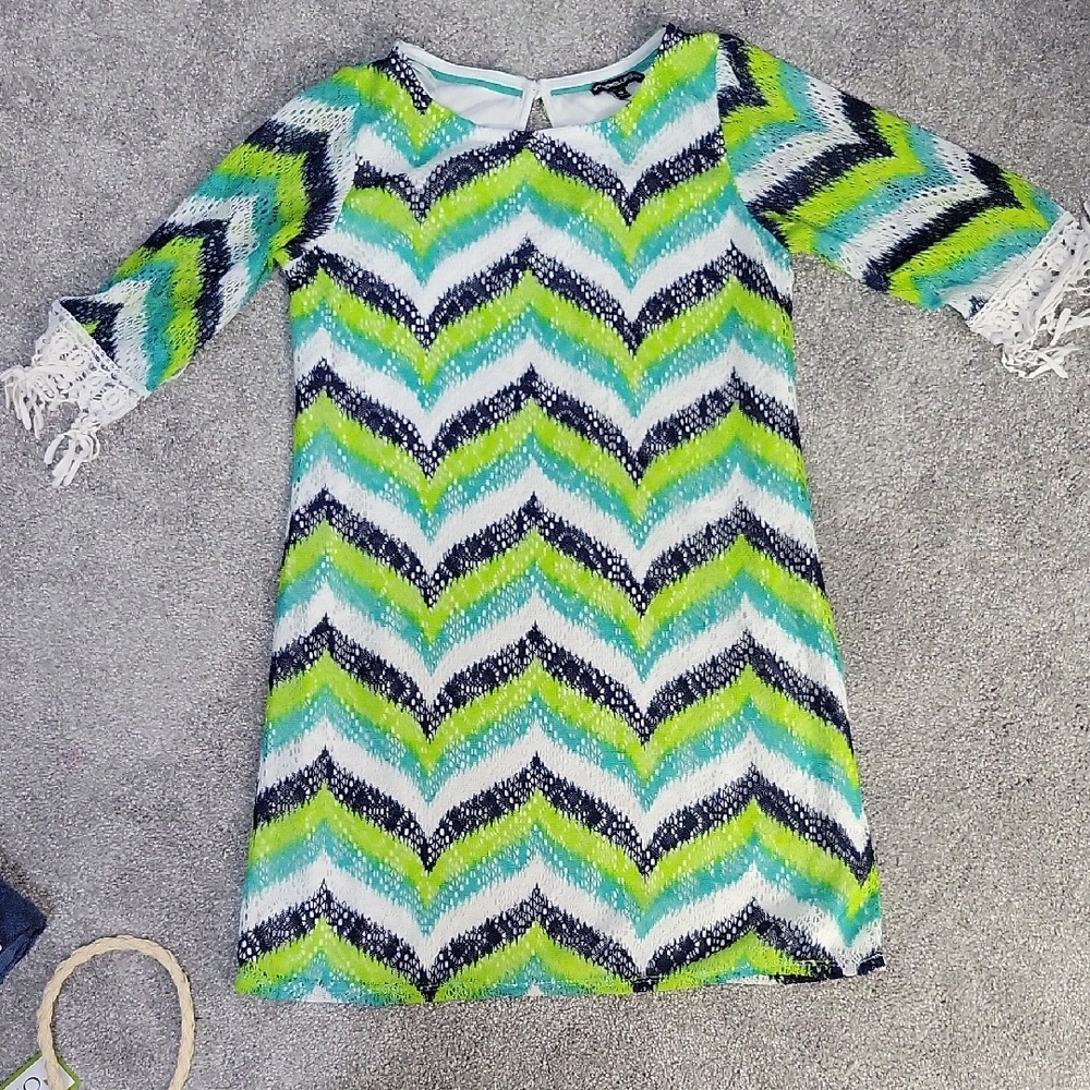 My Michelle Green and Black Sheath Dress 3/4 Cuffed Sleeves